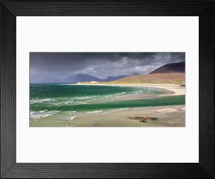 Framed Print : Seilebost Beach with Luskentyre and South Harris Hills beyond, Isle of Harris, Outer Hebrides, Scotland