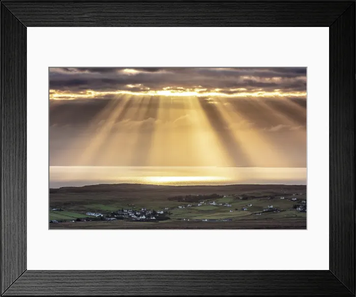 Framed Print : Sunbeams, crepiscular rays, Isle of Skye, Inner Hebrides, Scotland Framed Print : Sunbeams, crepiscular rays, Isle of Skye, Inner Hebrides, Scotland
