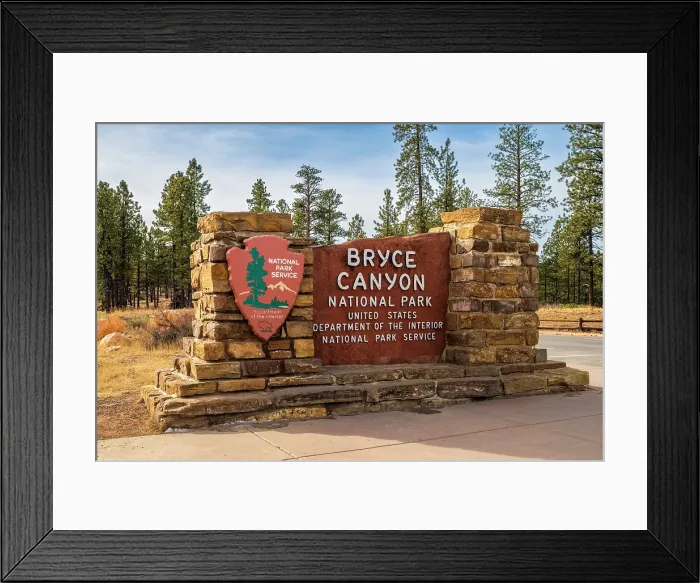 Framed Print : Entrance sign to Bryce Canyon National Park, Utah, USA Framed Print : Entrance sign to Bryce Canyon National Park, Utah, USA