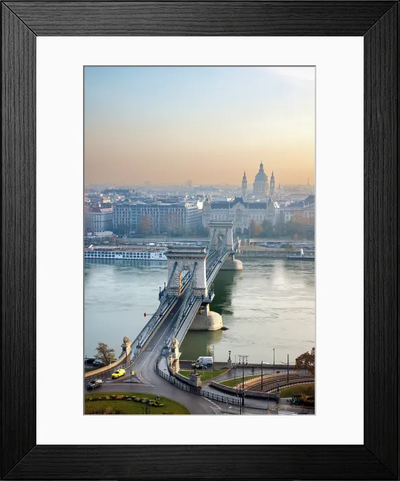 Framed Print : Szechenyi Chain Bridge and the Danube River, Budapest, Hungary Framed Print : Szechenyi Chain Bridge and the Danube River, Budapest, Hungary