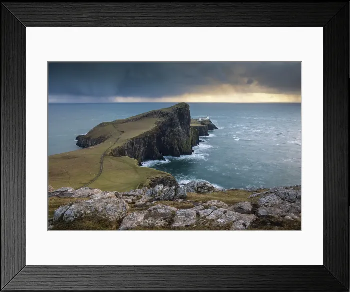 Framed Print : Neist Point Lighthouse on the clifftops of the most westernmost point on the Isle of Skye, Scotland. Winter (February) 2025 Framed Print : Neist Point Lighthouse on the clifftops of the most westernmost point on the Isle of Skye, Scotland. Winter (February) 2025