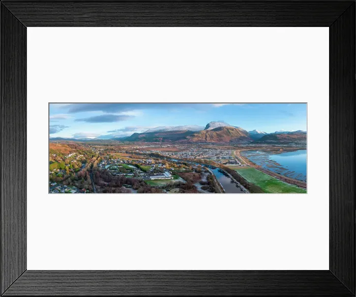 Framed Print : Loch Eli with snow capped Ben Nevis and Fort William, Highland region, Scotland, United Kingdom