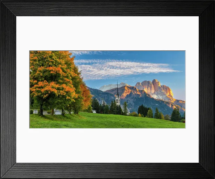 Framed Print : First Light on Sassolungo in Autumn, Vigo di Fassa, Dolomites, Trentino-Alto Adige, Italy Framed Print : First Light on Sassolungo in Autumn, Vigo di Fassa, Dolomites, Trentino-Alto Adige, Italy