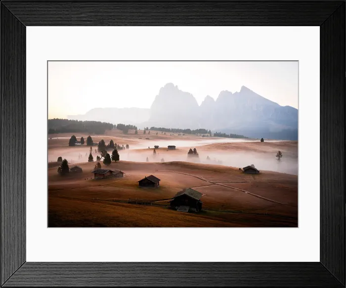 Framed Print : Sassolungo and Sassopiatto mountains and autumn meadows in autumn, Seiser Alm, Dolomites, South Tyrol, Italy Framed Print : Sassolungo and Sassopiatto mountains and autumn meadows in autumn, Seiser Alm, Dolomites, South Tyrol, Italy