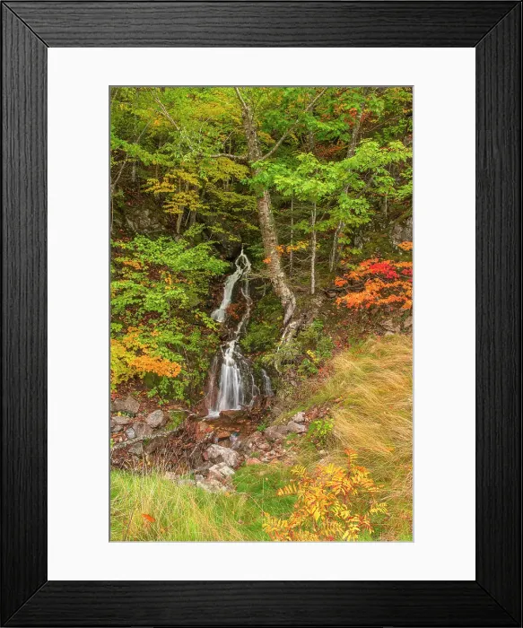 Framed Print : Small roadside waterfall on Cape Breton, in autumn, Cape North, Nova Scotia, Canada Framed Print : Small roadside waterfall on Cape Breton, in autumn, Cape North, Nova Scotia, Canada