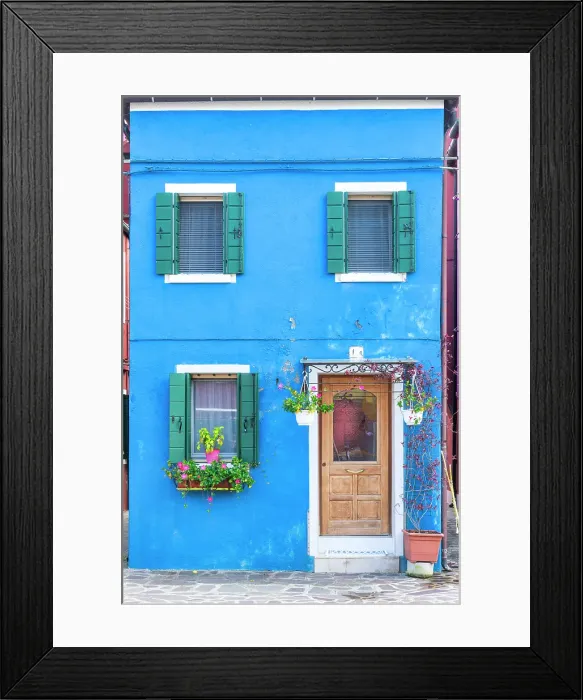 Framed Print : Colourful Blue House, Burano, Venice, Italy Framed Print : Colourful Blue House, Burano, Venice, Italy