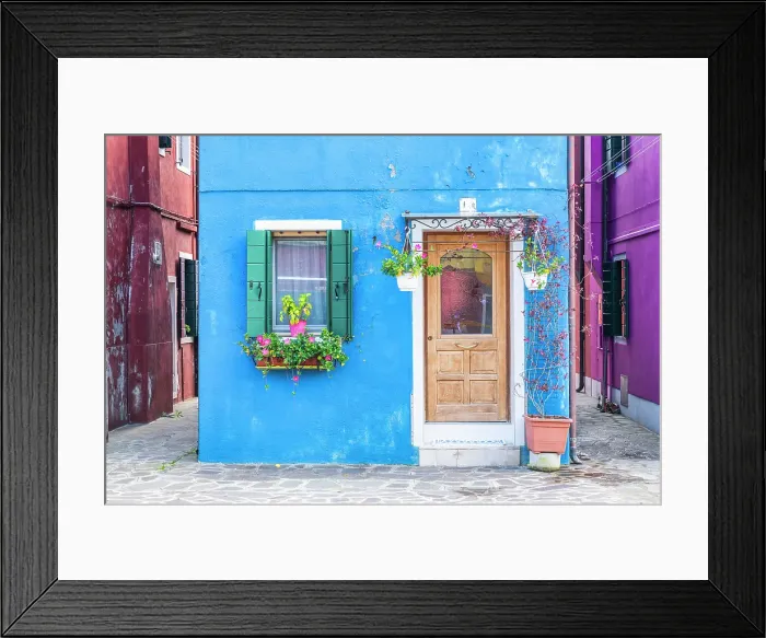 Framed Print : Colourful Blue House, Burano, Venice, Italy Framed Print : Colourful Blue House, Burano, Venice, Italy