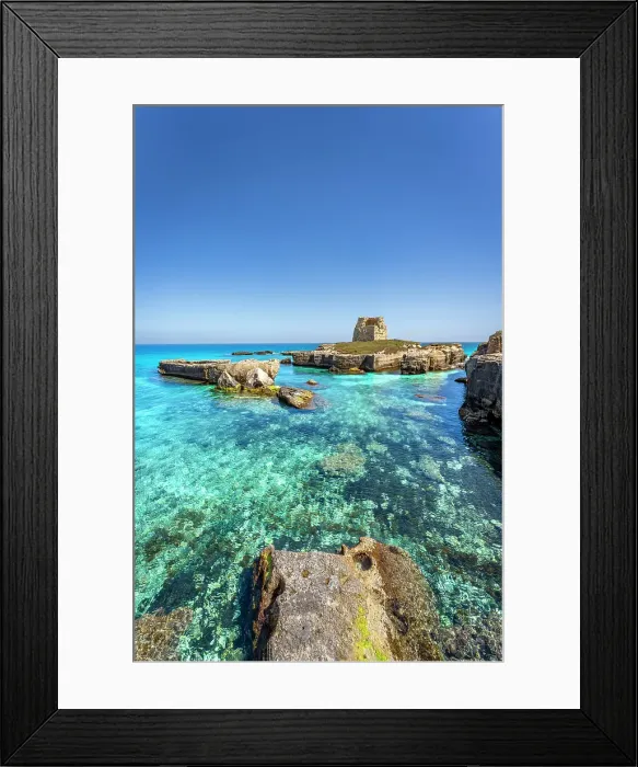 Framed Print : Salento, Roca Vecchia archaeological site with turquoise sea. Puglia, Italy Framed Print : Salento, Roca Vecchia archaeological site with turquoise sea. Puglia, Italy