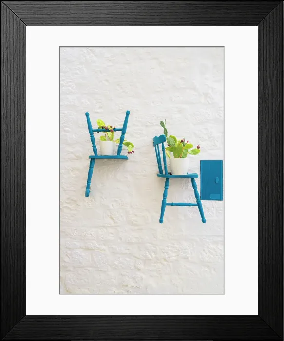 Framed Print : Blue Chairs and prickly pears, Ostuni, Puglia, Italy