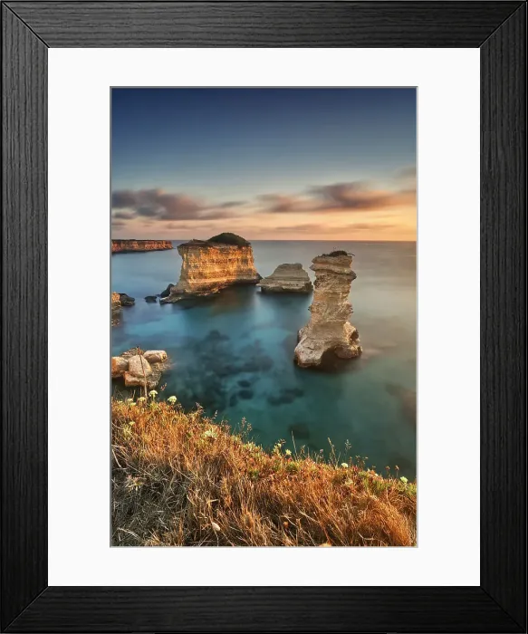 Framed Print : Italy, Puglia, Lecce district, Salentine Peninsula, Salento. The rocky coast between Sant'Andrea and Torre dell'Orso villages Framed Print : Italy, Puglia, Lecce district, Salentine Peninsula, Salento. The rocky coast between Sant'Andrea and Torre dell'Orso villages