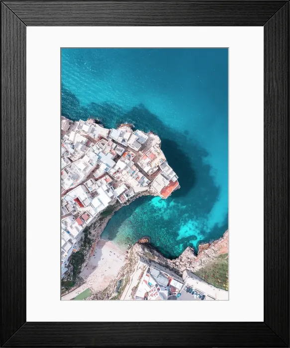 Framed Print : Italy, Puglia, Polignano a Mare, aerial view over whitewashed coastal town Framed Print : Italy, Puglia, Polignano a Mare, aerial view over whitewashed coastal town