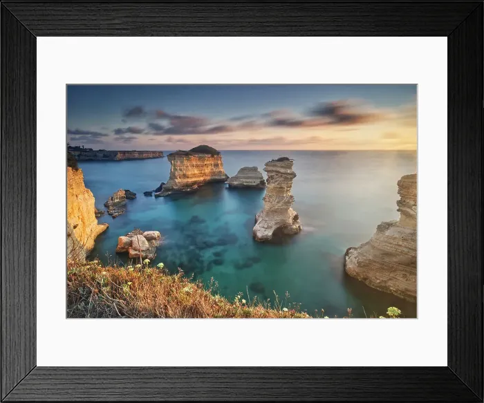 Framed Print : Italy, Puglia, Lecce district, Salentine Peninsula, Salento. The rocky coast between Sant'Andrea and Torre dell'Orso villages Framed Print : Italy, Puglia, Lecce district, Salentine Peninsula, Salento. The rocky coast between Sant'Andrea and Torre dell'Orso villages