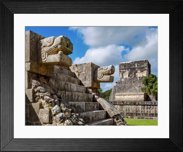 Framed Print : The platform of the eagles and jaguars and Temple of the Jaguars in the background, Chichen Itza, Yucatan State, Mexico Framed Print : The platform of the eagles and jaguars and Temple of the Jaguars in the background, Chichen Itza, Yucatan State, Mexico