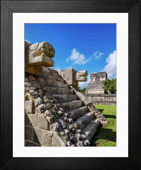 Framed Print : The platform of the eagles and jaguars and Temple of the Jaguars in the background, Chichen Itza, Yucatan State, Mexico Framed Print : The platform of the eagles and jaguars and Temple of the Jaguars in the background, Chichen Itza, Yucatan State, Mexico