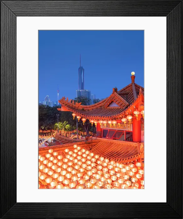 Framed Print : Thean Hou Temple and Merdeka 118 at dusk, Kuala Lumpur, Selangor, Malaysia