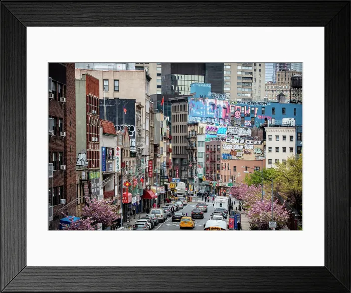 Framed Print : Busy street in Chinatown, from Manhattan Bridge, Manhattan, New York City, New York, USA