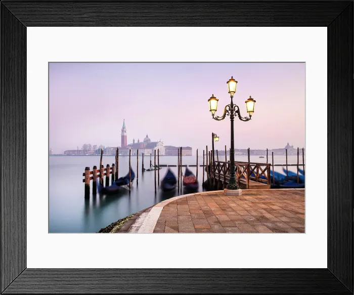 Framed Print : Goldolas on the lagoon at dawn, with San Giorgio Maggiore in the background, San Marco, Venice, Italy Framed Print : Goldolas on the lagoon at dawn, with San Giorgio Maggiore in the background, San Marco, Venice, Italy