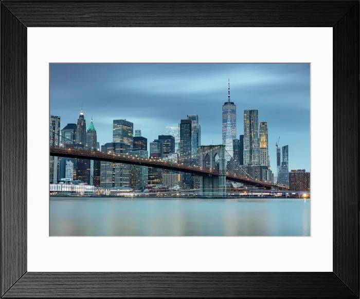 Framed Print : Manhattan and Brooklyn Bridge at dusk, from Pebble Beach, Brooklyn Bridge Park, Brooklyn, New York City, New York, USA Framed Print : Manhattan and Brooklyn Bridge at dusk, from Pebble Beach, Brooklyn Bridge Park, Brooklyn, New York City, New York, USA