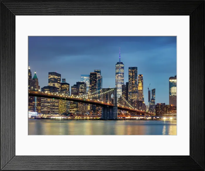 Framed Print : Manhattan and Brooklyn Bridge at dusk, from Pebble Beach, Brooklyn Bridge Park, Brooklyn, New York City, New York, USA Framed Print : Manhattan and Brooklyn Bridge at dusk, from Pebble Beach, Brooklyn Bridge Park, Brooklyn, New York City, New York, USA