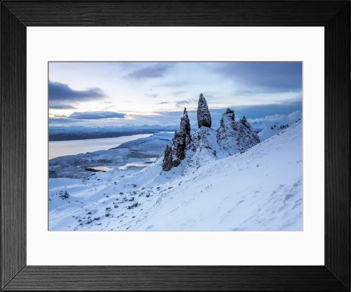 Framed Print : Old Man of Storr and snow covered landscape, Storr Rocks, Isle of Skye, Inner Hebrides, Scotland, United Kingdom Framed Print : Old Man of Storr and snow covered landscape, Storr Rocks, Isle of Skye, Inner Hebrides, Scotland, United Kingdom
