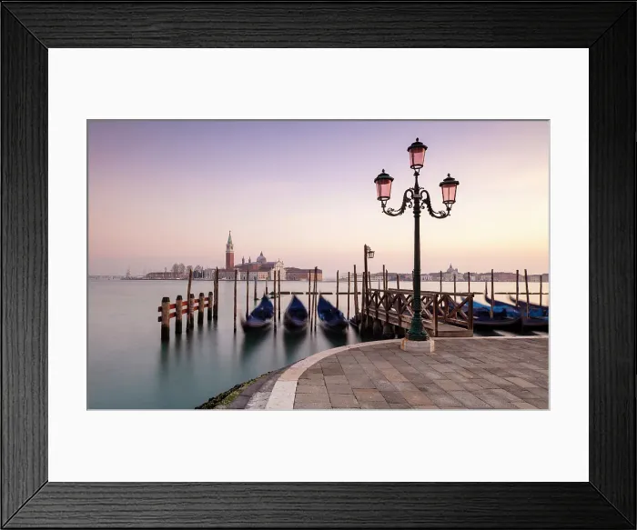 Framed Print : Goldolas on the lagoon at dawn, with San Giorgio Maggiore in the background, San Marco, Venice, Italy Framed Print : Goldolas on the lagoon at dawn, with San Giorgio Maggiore in the background, San Marco, Venice, Italy
