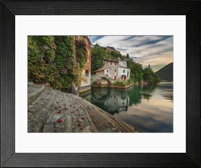 Framed Print : Nesso village in autumn time, lake Como, Como province, Lombardy, Italy Framed Print : Nesso village in autumn time, lake Como, Como province, Lombardy, Italy