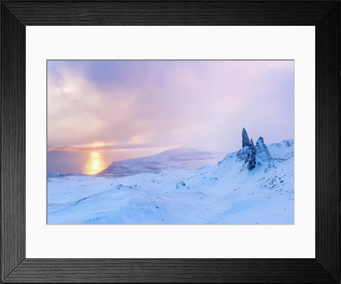 Framed Print : Old Man of Storr and snow covered landscape, Storr Rocks, Isle of Skye, Inner Hebrides, Scotland, United Kingdom Framed Print : Old Man of Storr and snow covered landscape, Storr Rocks, Isle of Skye, Inner Hebrides, Scotland, United Kingdom