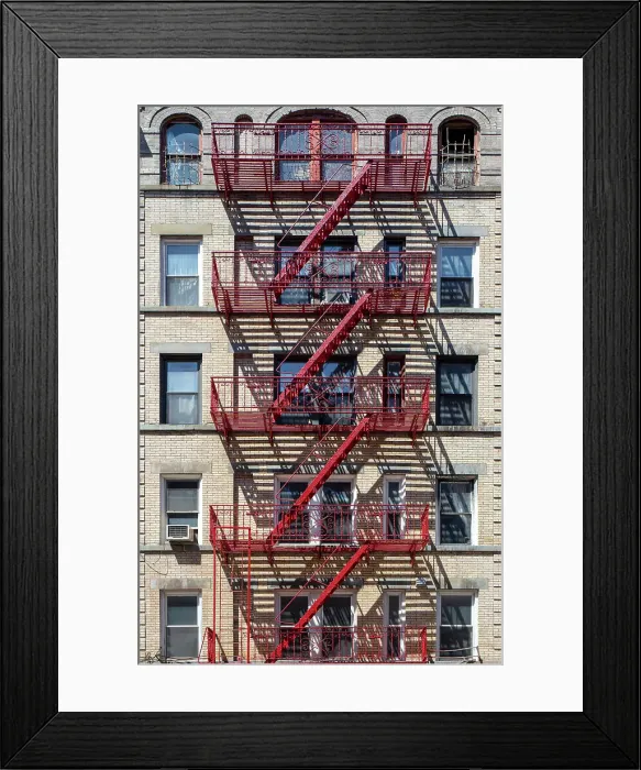 Framed Print : Red fire escape on brick building, Soho, Manhattan, New York City, New York, USA Framed Print : Red fire escape on brick building, Soho, Manhattan, New York City, New York, USA