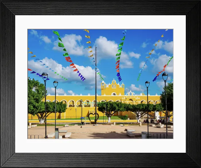 Framed Print : View over 5 de Mayo Park towards the Convent of San Antonio de Padua, Izamal, Yucatan State, Mexico