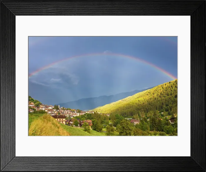 Framed Print : Rainbow over Mezzana village and Sun valley (val di Sole), Trento province, Trentino alto adige, Italy Framed Print : Rainbow over Mezzana village and Sun valley (val di Sole), Trento province, Trentino alto adige, Italy