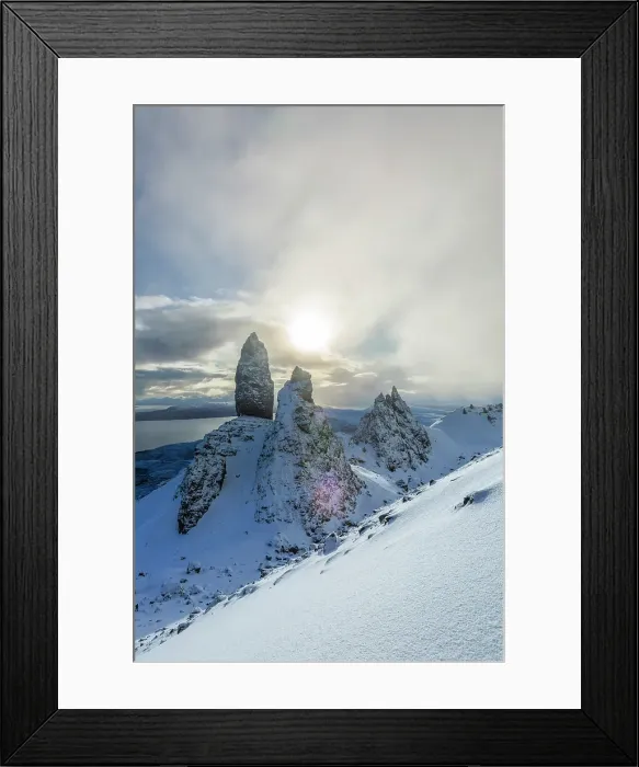 Framed Print : Old Man of Storr and snow covered landscape, Storr Rocks, Isle of Skye, Inner Hebrides, Scotland, United Kingdom Framed Print : Old Man of Storr and snow covered landscape, Storr Rocks, Isle of Skye, Inner Hebrides, Scotland, United Kingdom