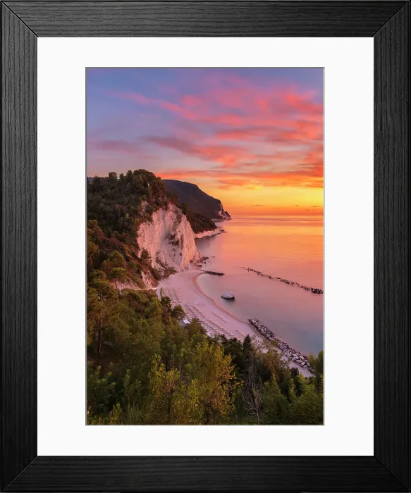 Framed Print : Sunrise on the Spiaggia del Frate beach, Adriatic sea, Numana, Riviera del Conero, Ancona province, Marche, Italy