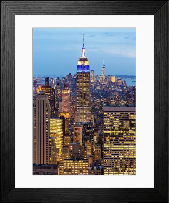 Framed Print : Manhattan and the Empire State Building at dusk, from Rockerfeller Centre, Manhattan, New York City, New York, USA Framed Print : Manhattan and the Empire State Building at dusk, from Rockerfeller Centre, Manhattan, New York City, New York, USA