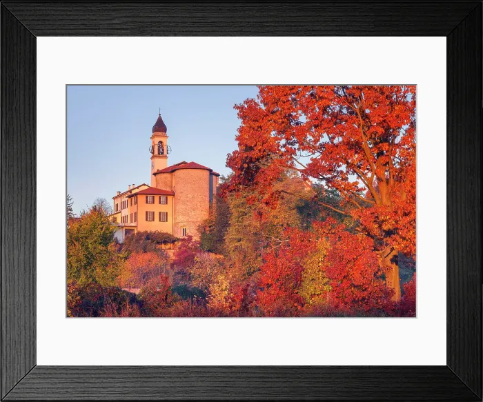 Framed Print : Autumnal trees frame the Villa Guardia church illuminated by the first ray of the morning. Brianza, Como province, Lombardy, Italy Framed Print : Autumnal trees frame the Villa Guardia church illuminated by the first ray of the morning. Brianza, Como province, Lombardy, Italy