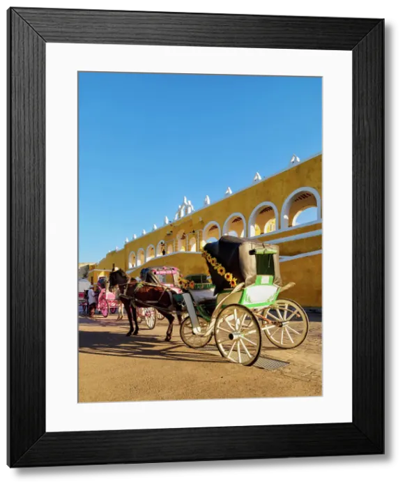 Framed Print : Horse-drawn carriage in front of the Convent of San Antonio de Padua, Izamal, Yucatan State, Mexico Framed Print : Horse-drawn carriage in front of the Convent of San Antonio de Padua, Izamal, Yucatan State, Mexico