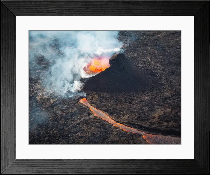 Framed Print : Sundhnukasgigar Volcano, during the eruption of summer 2024, Iceland
