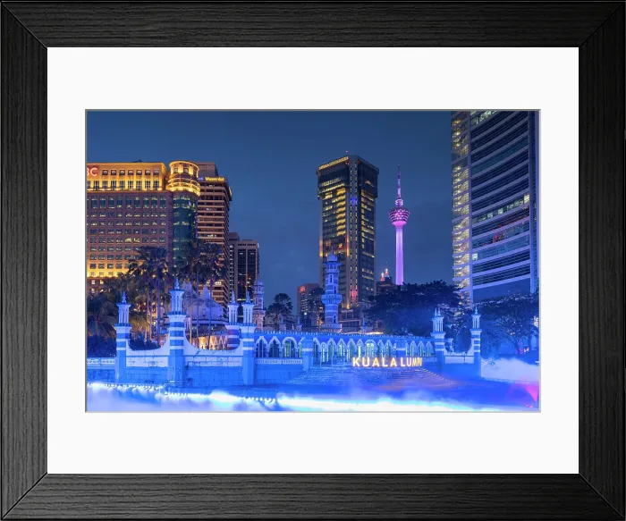 Framed Print : Sultan Abdul Samad Jamek Mosque, Menara Kuala Lumpur and River of Life at dusk, Kuala Lumpur, Selangor, Malaysia Framed Print : Sultan Abdul Samad Jamek Mosque, Menara Kuala Lumpur and River of Life at dusk, Kuala Lumpur, Selangor, Malaysia