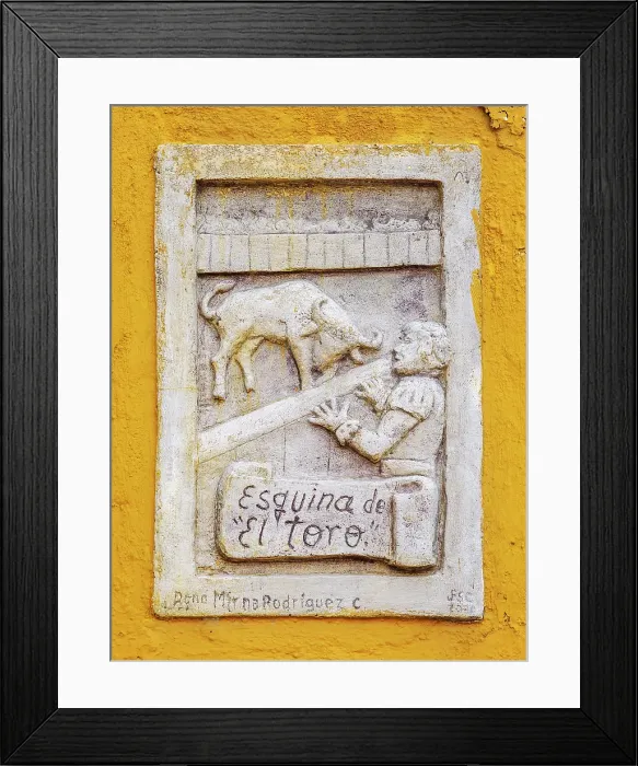 Framed Print : Esquina de el Toro relief at the street of Izamal, Yucatan State, Mexico Framed Print : Esquina de el Toro relief at the street of Izamal, Yucatan State, Mexico