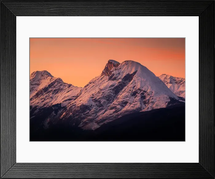 Framed Print : The iconic Hohe Munde peak in the Mieming mountain range at dusk, as seen from Axams, Innsbruck Land, Tyrol, Austria Framed Print : The iconic Hohe Munde peak in the Mieming mountain range at dusk, as seen from Axams, Innsbruck Land, Tyrol, Austria