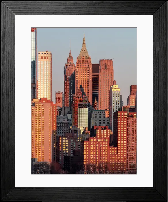 Framed Print : Buildings in Manhattan bathed in evening light, from Exchange Place, Jersey City, New Jersey, USA