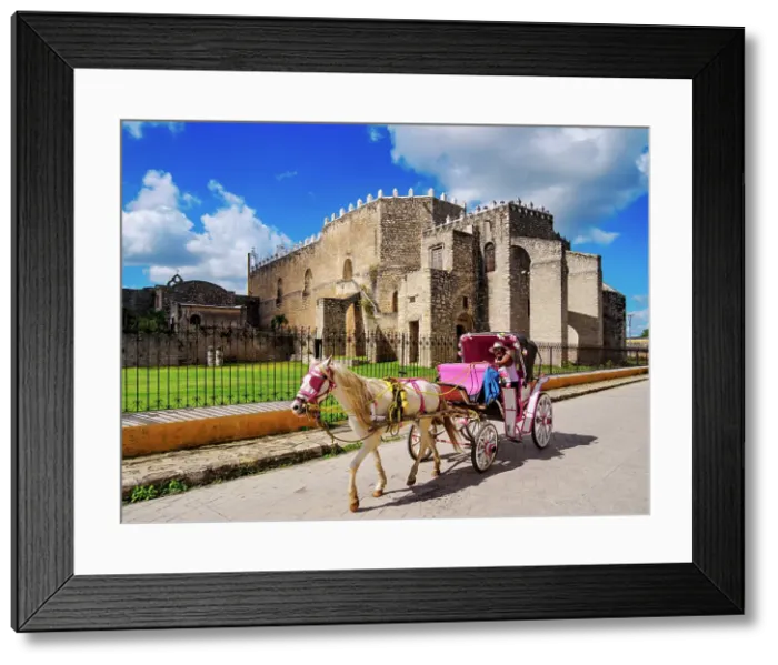 Framed Print : Horse-drawn carriage at the back of the Convent of San Antonio de Padua, Izamal, Yucatan State, Mexico Framed Print : Horse-drawn carriage at the back of the Convent of San Antonio de Padua, Izamal, Yucatan State, Mexico