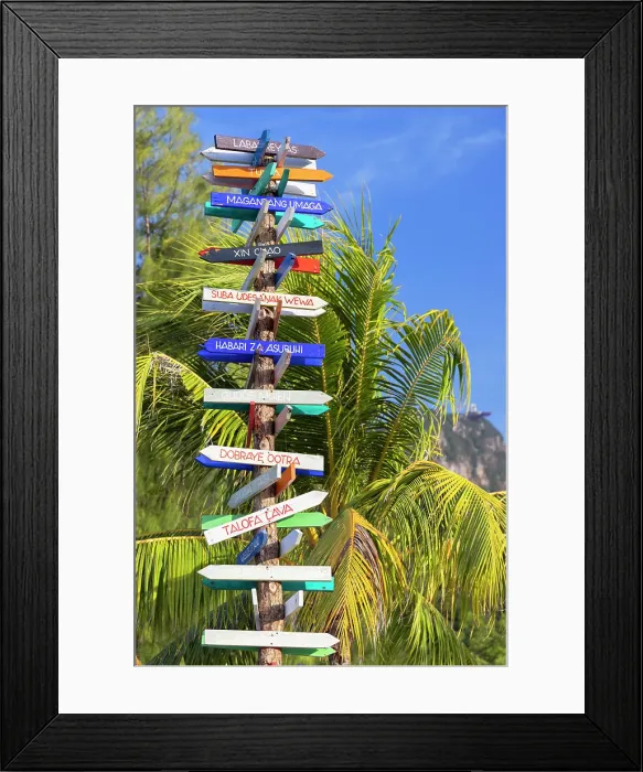 Framed Print : Signpost on beach at Berjaya Langkawi Resort, Langkawi, Kedah, Malaysia
