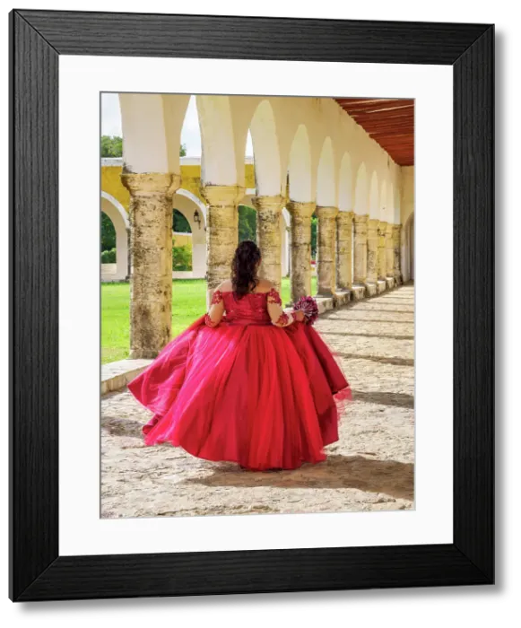 Framed Print : Girl wearing a red dress at the Convent of San Antonio de Padua, Izamal, Yucatan State, Mexico Framed Print : Girl wearing a red dress at the Convent of San Antonio de Padua, Izamal, Yucatan State, Mexico