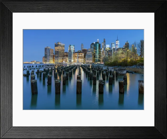 Framed Print : Manhattan from Pier 1 at dusk, Brooklyn Bridge Park, Manhattan, New York City, New York, USA