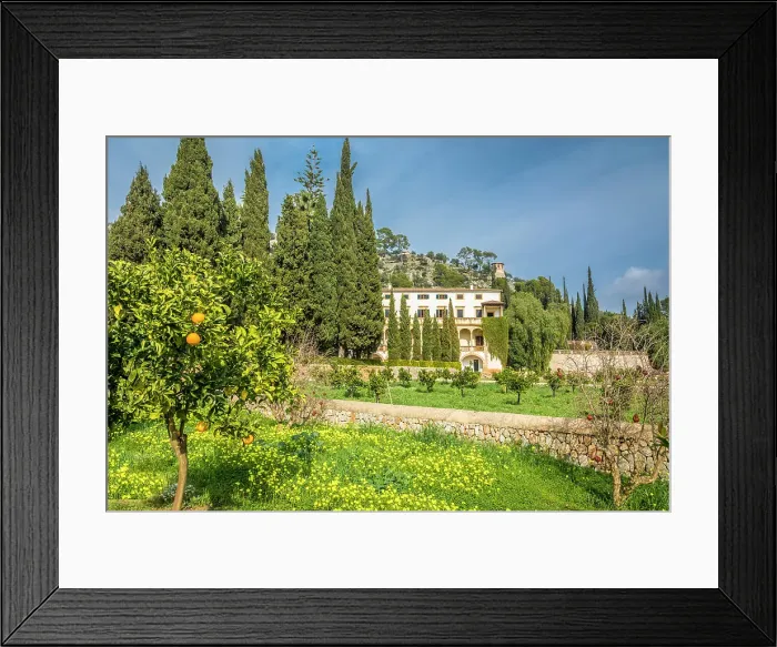 Framed Print : View from the orchards to the manor house of the Raixa estate, Bunyola, Mallorca, Balearic Islands, Spain Framed Print : View from the orchards to the manor house of the Raixa estate, Bunyola, Mallorca, Balearic Islands, Spain
