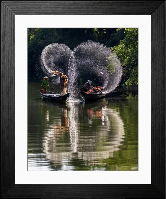 Framed Print : Spray of backlit water created as local fishermen clean their nets, Nhu Y River, Hue, Central Vietnam Framed Print : Spray of backlit water created as local fishermen clean their nets, Nhu Y River, Hue, Central Vietnam