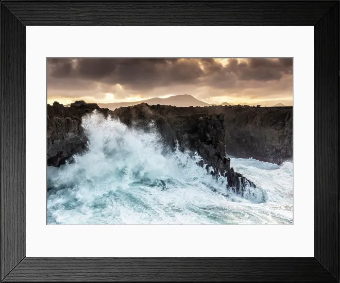 Framed Print : Large waves breaking on the volcanic coastline at dawn, Los Hervideros, Yaiza, Timanfaya National Park, Lanzarote, Canary Islands, Spain Framed Print : Large waves breaking on the volcanic coastline at dawn, Los Hervideros, Yaiza, Timanfaya National Park, Lanzarote, Canary Islands, Spain