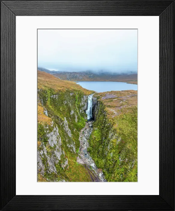 Framed Print : UK, Scotland, Highland, Sutherland, Assynt, Loch na Gainmhich and Allt Chranaidh Waterfall or Wailing Widows Waterfall, on the North Coast 500 Framed Print : UK, Scotland, Highland, Sutherland, Assynt, Loch na Gainmhich and Allt Chranaidh Waterfall or Wailing Widows Waterfall, on the North Coast 500