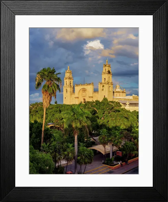 Framed Print : Catedral of San Ildefonso at sunset, elevated view, Plaza Grande, Merida, Yucatan State, Mexico