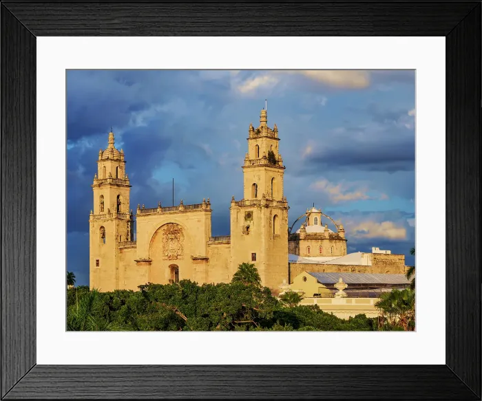 Framed Print : Catedral of San Ildefonso at sunset, elevated view, Plaza Grande, Merida, Yucatan State, Mexico